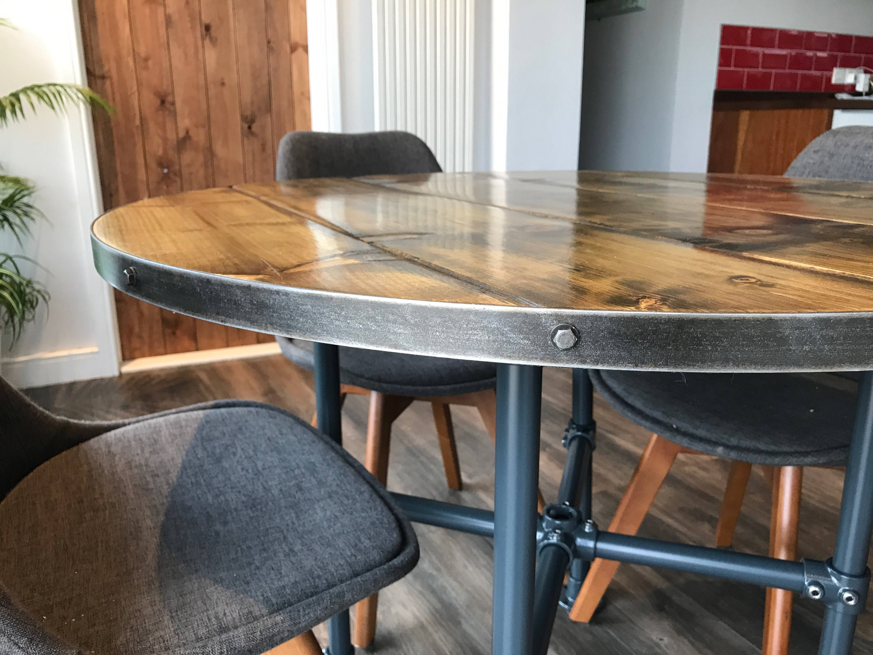 Round industrial dining table reclaimed dining table with