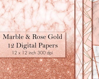 Rose gold and Marble abstract paper, Marble textures, Rose gold patterns, Rose gold textures, Glitter digital paper clipart, Glamour papers