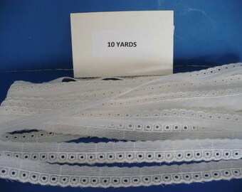 10 Yards 1/2 Inch White Cotton Eyelet Lace Trim