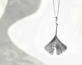 Ginkgo Leaf Necklace, Ginkgo Necklace, Leaf Charm, Plant Sterling Silver Ginkgo Charm, Plant Necklace