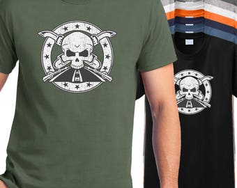 Trucker Crossbones T-shirt, semi truck driver skull shirt, trucking skull shirt, big rig tee shirt, eighteen wheeler shirt, delivery truck