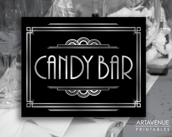 Art Deco CANDY BAR Sign Printable, Gatsby Party Decor, Gatsby Wedding, Roaring Twenties Party Decor - Black and Silver - ADBS1
