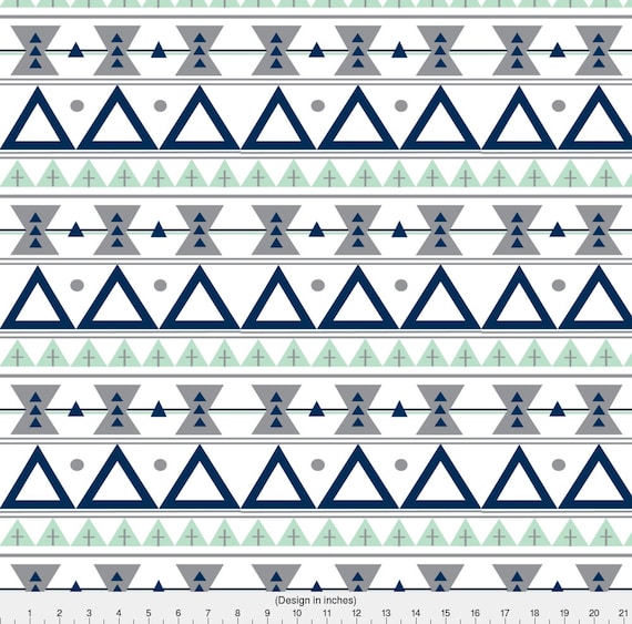 Navy Tribal Triangles Fabric Tribal In Navy Grey And Mint