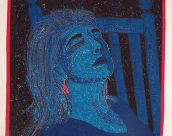 Art quilt, portrait quilt, Woman sleeping, blue wall quilt, contemporary wall quilt, modern wall quilt, modern art, gift for her