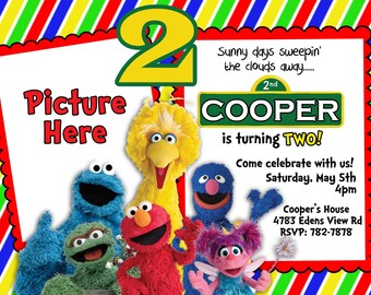 CUSTOM PHOTO Invitations Sesame Street Birthday Invitation - You Print - PRINTABLE - I Customize You Print - 4x6 or 5x7