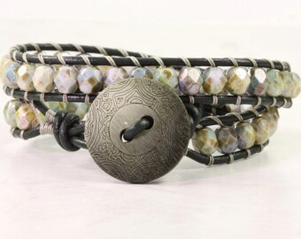 Dark Green Wrap Bracelet Leather Jewelry Hippie Wrap Bracelet Olive Green Jewelry Brown Woodland Bracelet Summer Fashion Sage Boho Bracelet