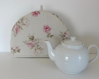 Fabric tea cozy, Cotton fabric cozy, Lined teapot warmer, Roses print fabric, Romantic tea cosy