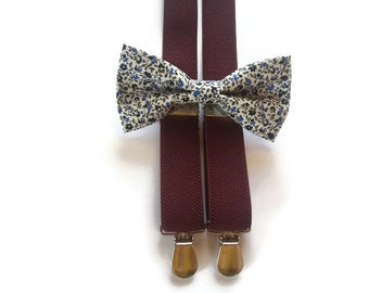 burgundy velvet bow tie and suspenders