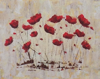 Abstract Painting Acrylic on Canvas Poppy Poppies