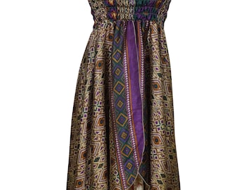 Recycled Silk Sari Vintage Halter Sundress Summer Fashion Gypsy Printed Casual Dress