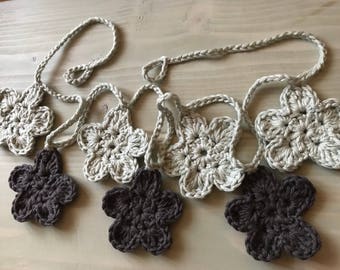 Garland of crocheted flowers Sage silver and dark grey
