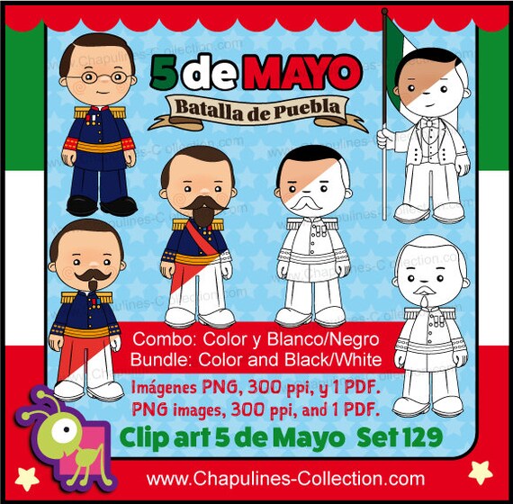 60% desc. Combo Clipart 5 de Mayo a color y en blanco y negro, y dibujos para colorear de la ...