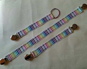 Set of 3 fasteners different patterns colored pencils, new & handmade!