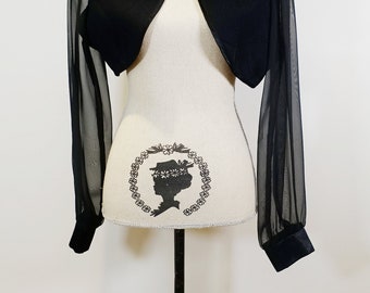 90s Black Sheer Long Sleeve Cropped Mandarin Collar Jacket Blazer