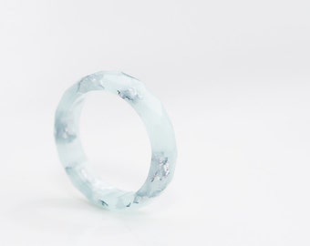 Pastel Mint Resin Ring Silver Flakes Small Faceted Ring OOAK pastel mint minimalist jewelry minimal chic