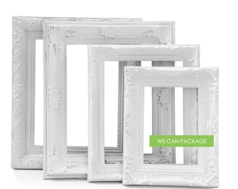 White Picture Frames - Set of 4 - Wedding Frames & Shabby Chic Frames - Vintage Look!