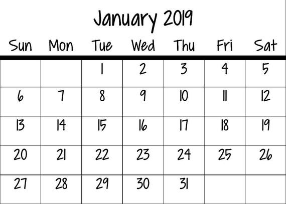 2019 Mini Calendar Digital Download Grace. Small Printable 2019 Mini Calendar Digital Download Grace. Small Printable