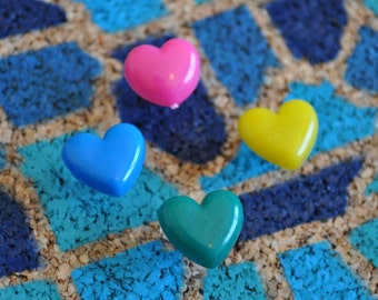 Heart Push Pins (Set of 5) Shaped Thumb Tacks for Travel Cork Maps / Bulletin Boards