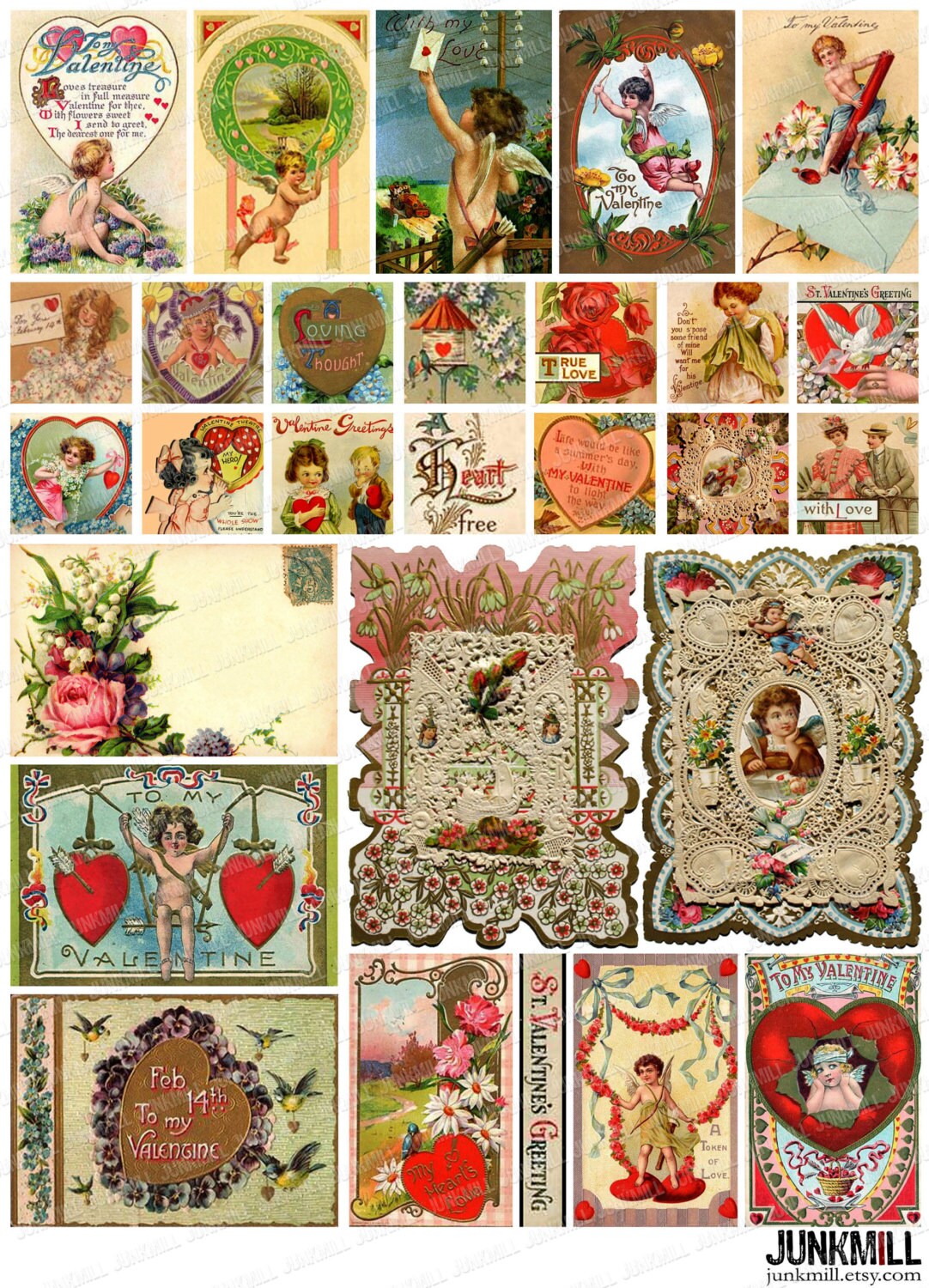 LOVE Digital Printable Collage Sheet Victorian Valentine