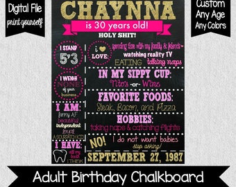 Pink and Gold 30th Birthday Chalkboard - Pink and Gold Adult Birthday - 30th Birthday Chalkboard - 30 AF - Adult cake smash - Any Age