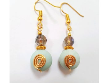 Amazonite earrings, Smokey quartz earrings, wire wrapped gemstone earrings, amazonite jewelry, Smokey quartz jewelry, gemstone earrings