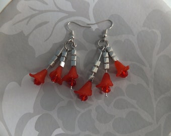 Red lucite dangle and drop earrings