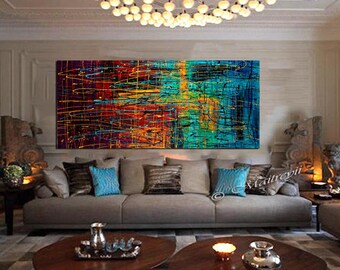 Oil Painting 72" Jackson Pollock Style,thick layers contemporary wall art,Palette Knife,colorful Original Painting ON Canvas by Maitreyii