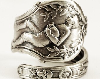 Rugby Gift, Sterling Silver Spoon Ring, Football Ring, Masonic Ring, Secret Society, Freemason Adjustable Ring Size, Rugby Mom, Sports 1925