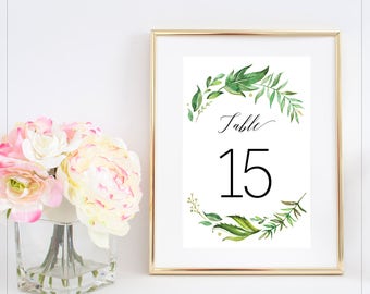 1-20 Printable table numbers, Greenery Leaves Table Number, Botanical Leaves Foliage, Garden Wedding Printable, 4x6 Instant Download - Riley