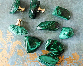 Green Malachite Gemstone Drawer Pulls Knobs Custom Hardware Brass Chrome Base
