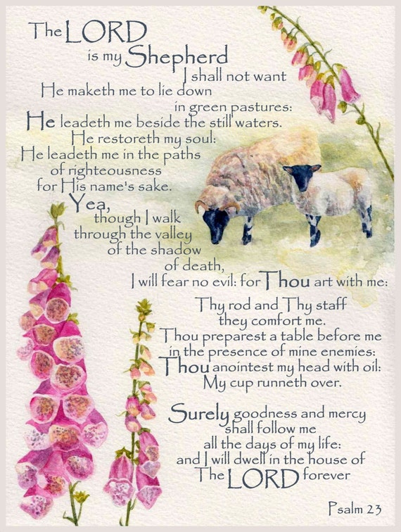 Psalm 23 The Lord is my Shepherd mounted watercolour print