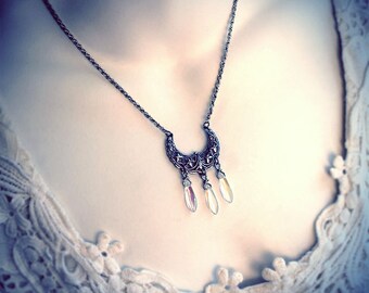Crescent Moon Pendant Necklace, moon jewelry, crescent necklace, filigree moon, celestial necklace, wicca, pagan jewely, wiccan necklace