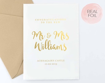 Personalised Wedding Card | Congratulations | Congrats To The New | Mr and Mrs, Mr and Mr & Mrs and Mrs | Real Gold Foil | FREE Delivery