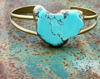 TURQUOISE SLAB Bracelet - Solid Brass