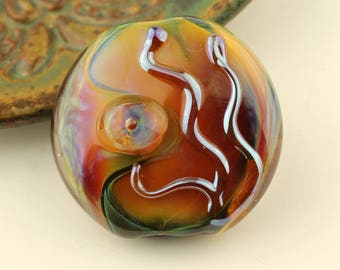 Lampwork Glass Lentil Bead Focal Blue, Green, Purple, Iridescent