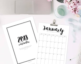 2018 Printable Calendar for Instant Download and print at home