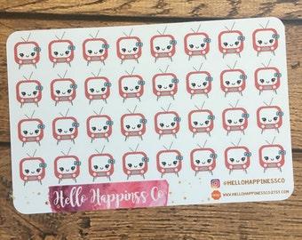 Kawaii Television Stickers - T.V. Stickers - Planner Stickers - Functional Stickers