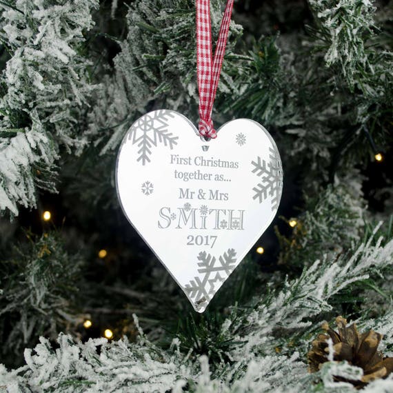 Personalised Mr & Mrs Mirrored Christmas Heart Tree