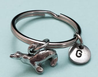 Seal keychain, seal charm, animal keychain, personalized keychain, initial keychain, initial charm, customized keychain, monogram, aquatic