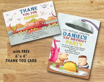 Dragons Love Tacos Birthday Party Invitation // FREE Thank you Card // Digital File Only