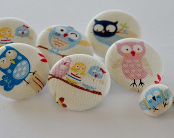 Fabric Buttons -Owl - Fabric Covered Buttons