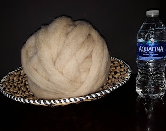 1 lb ball of Roving, Undyed Wool Roving for Spinning Rugs or other Strong Fabrics, 45./lb