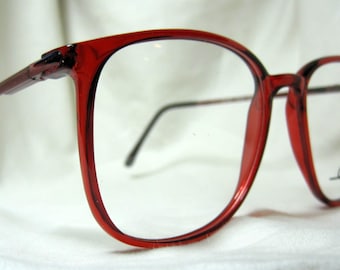 Vintage 80s Oversized Eyeglass Frames. Cherry Red Wine