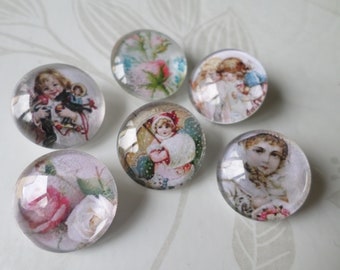 x 6 mixed snaps to round glass vintage pattern 20 mm B flower/Kids jewelry