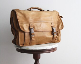 Sac en cuir cartable Blonde Weekender doux marron clair jaune Vintage 1970 s