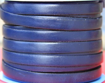 MADE in SPAIN 2 feet of flat 10mm genuine leather cord, 10mm navy leather cord, dark blue leather cord, leather cord for bracelet (VM10AZM)