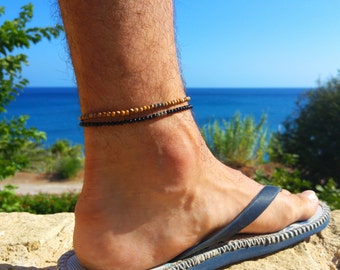 Mens Anklet, Beaded Anklet, Anklet for Men, Beach Anklet, Mens Jewelry, Surfer Anklet, Surfer Jewelry, Anklet for Him, Mens Bracelet