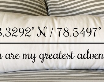 Latitude Longitude Pillow, Coordinates Pillow, Personalized Pillow, Custom Pillow, Housewarming Gift, Burlap Pillow, Wedding, New Home Gift
