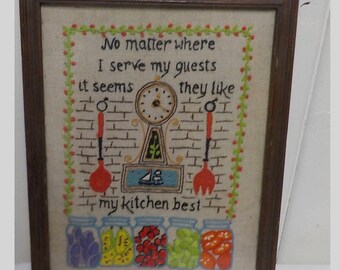 Vintage Crewel Work Needlepoint - They Like My Kitchen Best