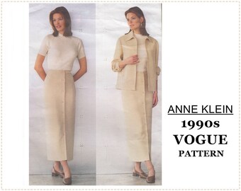 1990s Sewing Pattern - Anne Klein - Vogue 2192 - Misses Jacket, Straight Skirt, Suit - Size 14 16 18 Bust 36 38 40 - UNCUT - Banded Jacket